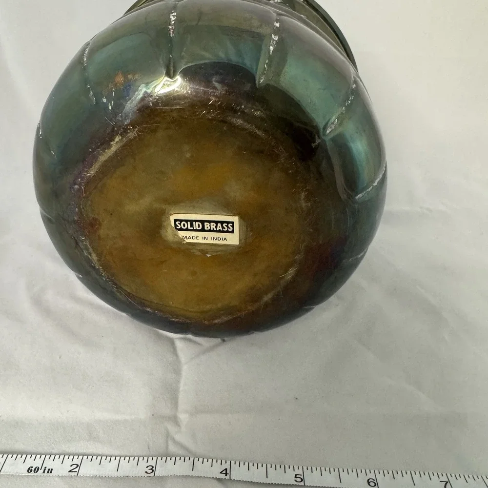 Vintage Solid Brass Planter Bowl Petina Swirl Design 5.5